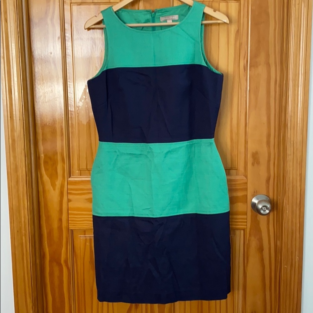 BR preppy green navy stripe shift dress pockets 10